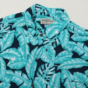 Kenny Flowers Shirt Mens 2XL Blue Floral Rayon Short Sleeve Button Up Island